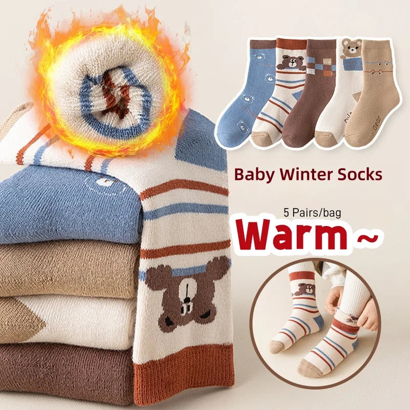 Winter Socks Baby Socks 5 Pairs /bag Warm Cotton Cartoon Socks Kids Girls Boys Thicken Sock