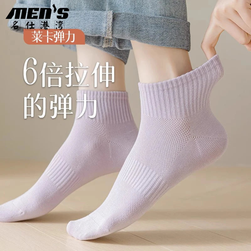 6 pairs of short socks for women, 100% cotton, sweat absorbing, summer thin design, mesh breathable, sports, short tube, low top
