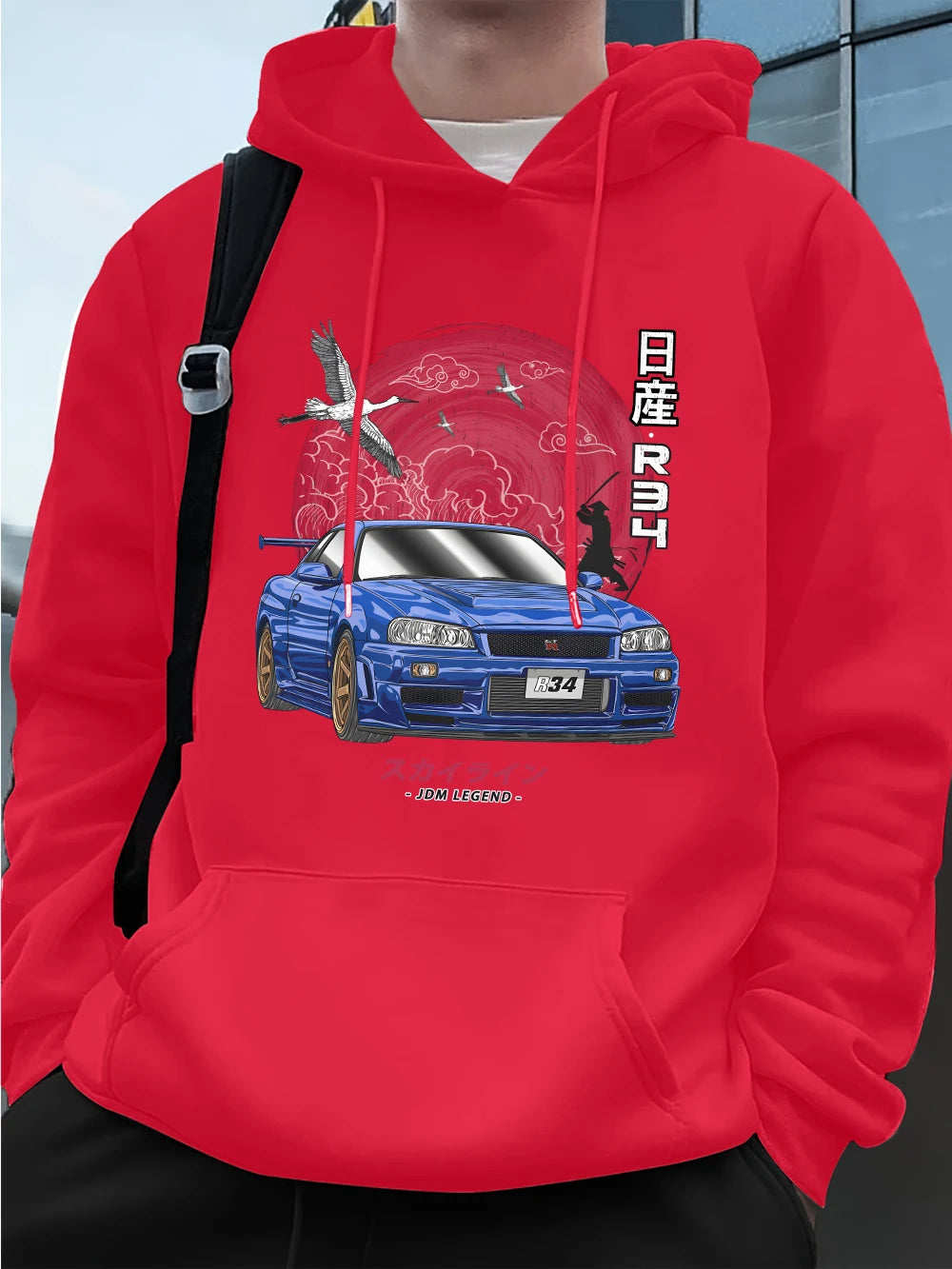 Nippon Jdm Skyline Gtr R34 Prints Mens Hoodies Autumn Pocket Sweatshirt Basics Fleece Warm Loose Pullover Korean Men'S Clothes