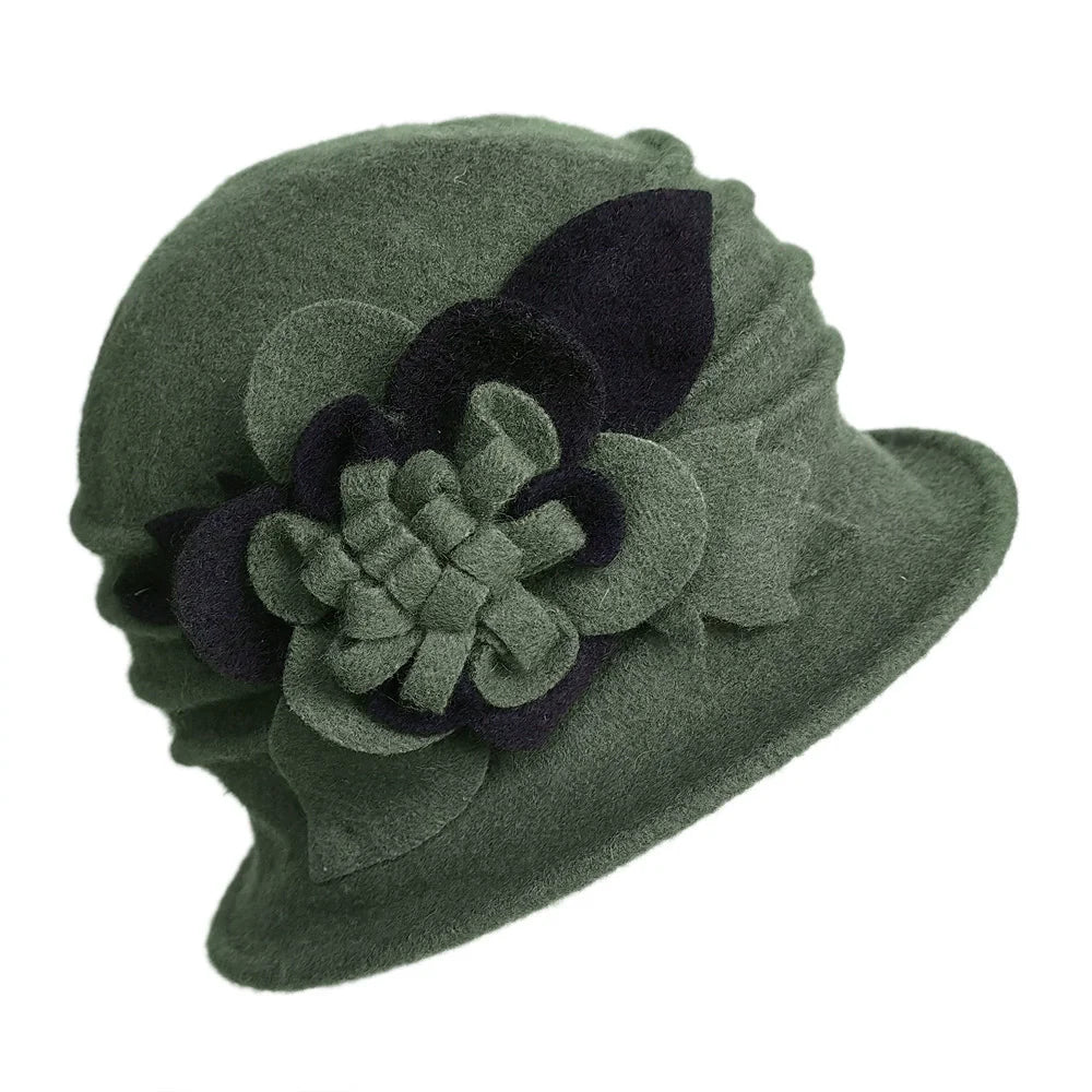 2025 Women's Autumn and Winter Wool Hat Hand-made 3D Flower Fedoras Basin Hats Hot Selling Floral Mixed Colors Wool Hats for Mom