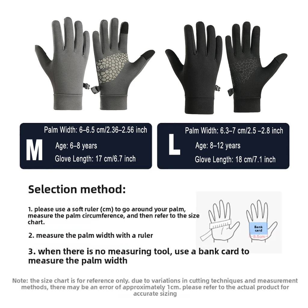 Kids Winter Touch Screen Gloves, Anti-Slip Silicone Palm Stretch Thermal Cycling Running Gloves for Boys Girls Age 6-12