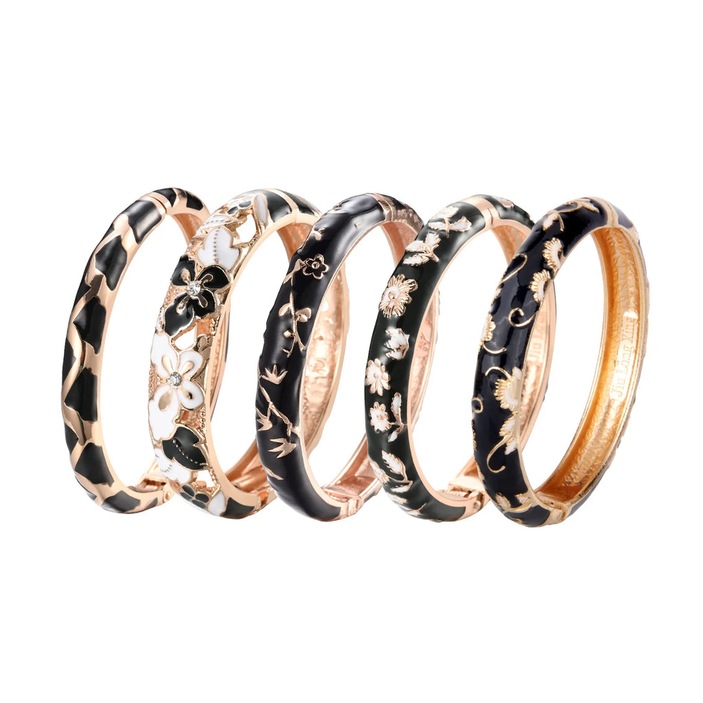 Black Bracelets For Women Alloy Bangles Enamel Women's Bracelet Cloisonne Bangle On Hand Trendy India African Jewelry Hawaiian