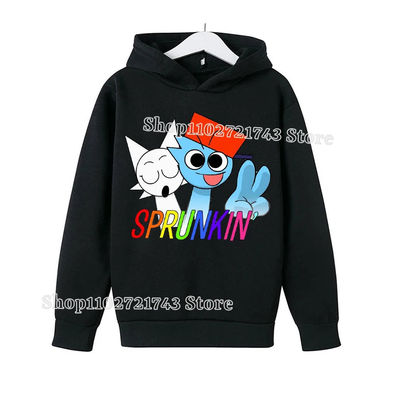 Sprunki Thick Hoodie for Children Anime Cartoon Fashion Sweatshirt Boys Girls Autumn Winter Hip Hop Hooded Hoodies Kids Clothes