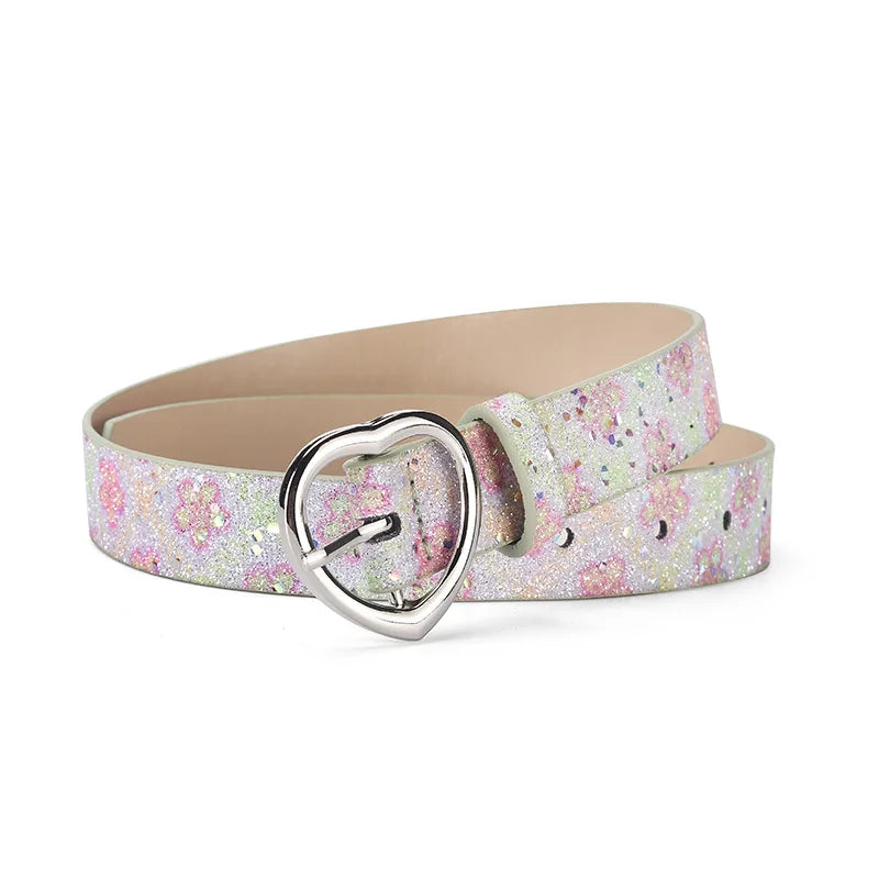 Children Faux Leather Belt Cute Heart Buckle Waist Belts Kids Shiny Waistband For Jeans Pants Dress Decorate New Fashion