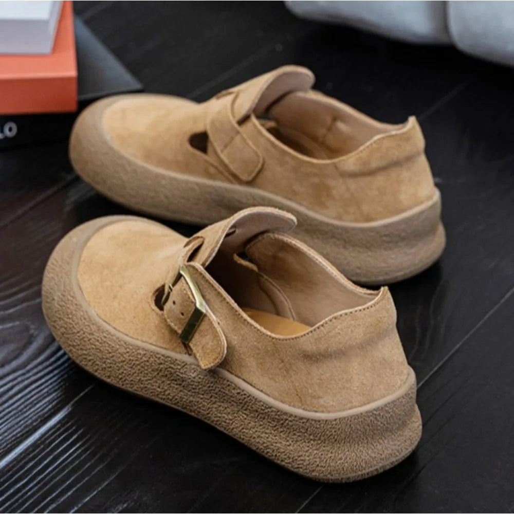 Loafers Women's Spring Autumn New Cow Anti-velvet Round Head Casual Shoes Womens Flat Bottom Shallow Mouth One Pedal Women Shoes