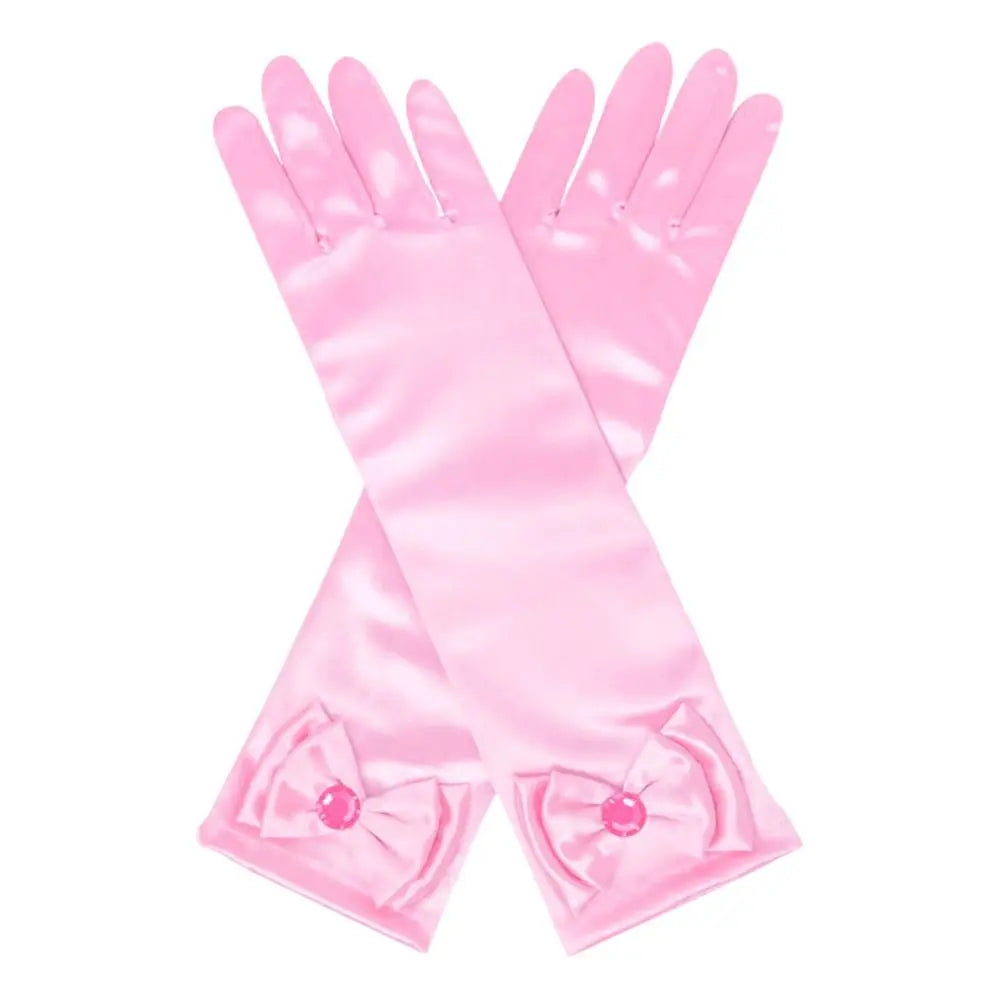 Children Long Gloves Princess Dance Performance Stage Gloves Satin Sequins Bow Glove Solid Full Finger Mittens Birthday Gifts