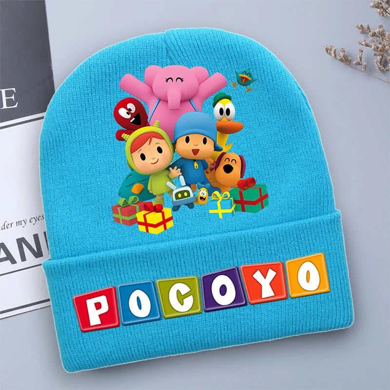 POCOYOS Children Knitted Hats Anime Character Print Knit Beanie Boys Girls Cartoon Winter Warm Caps Cute Thermal Hat Kids Gifts