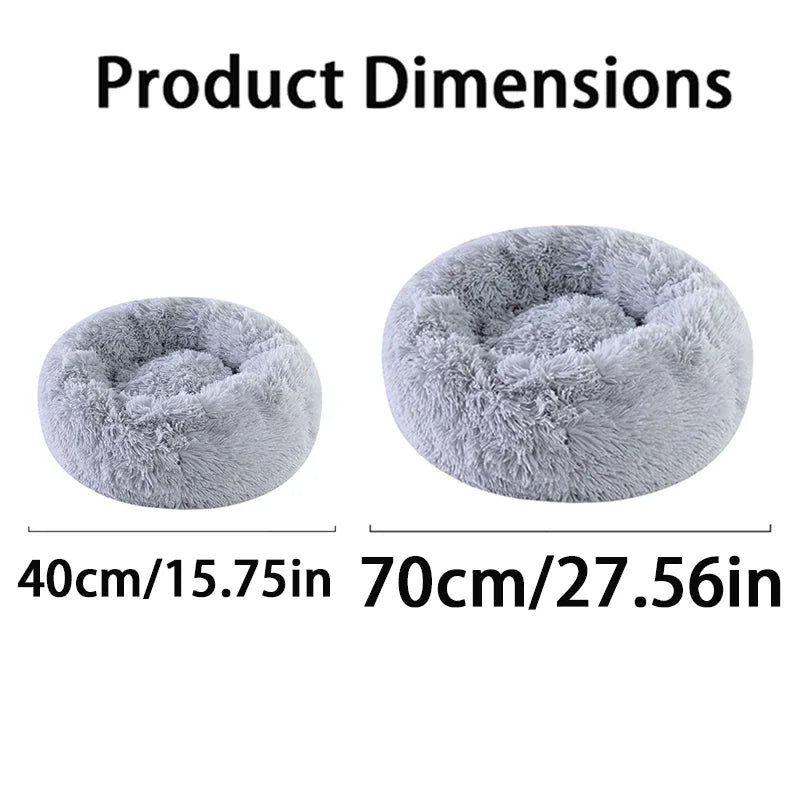 Soft Pet Cat Bed Pad Plush Warm Faux Fur Dog Calm Bed Donut Round Bed Comfortable Sleeping Washable for Small Medium Dog and Cat