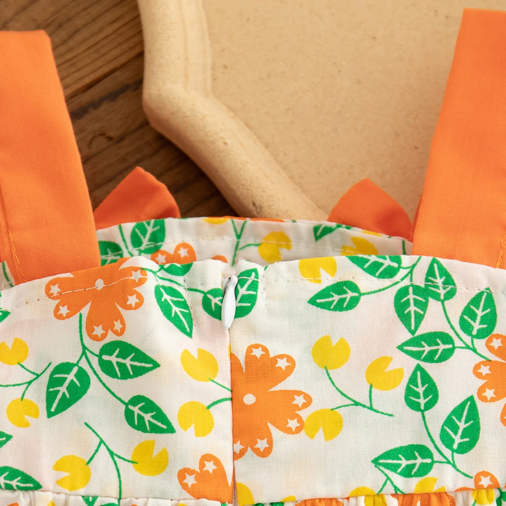 Korean Style Beach Dress for Kids Girl Sending A Hat Summer Fashion Sweet Orange Bow Casual Toddler Dress
