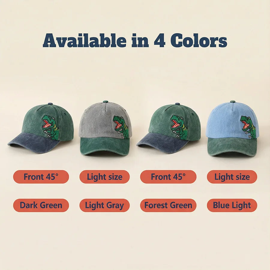 Children's Baseball Caps - Boys and Girls, Plaid Cotton Floppy Baseball Caps, Trendy Kids' Small Dinosaur Sun Protection Hats