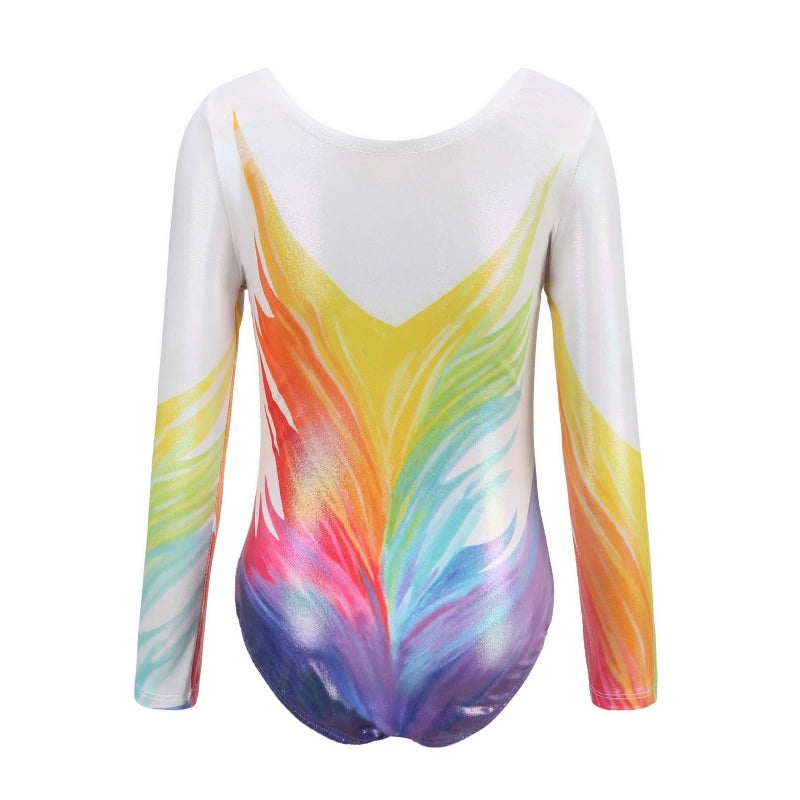 Children Girls Gymnastic Leotards Long Sleeve Unitard Sparkly Tumbling Dance Leotards 5-12 Years Kids Stage Costume