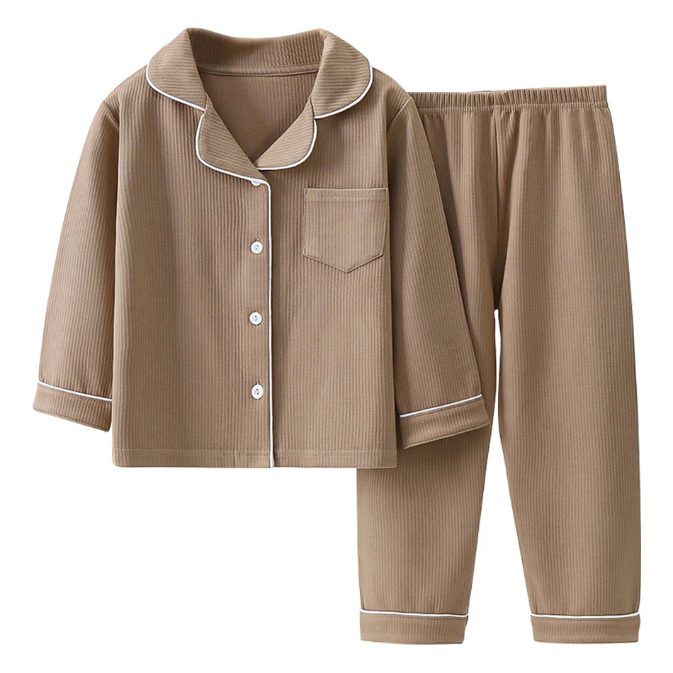 New Winter Kids Flannel Pyjamas Sets Warm Velvet Sleepwear Solid Color Long Sleeve Tops Pants Boys Girls PJs Casual Clothes