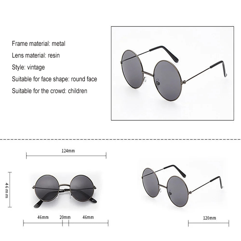 Round Kids Sunglasses Metal Frame Vintage Boys Girls Punk Glasses UV400 Eyeglasses Children 2-8 Years Old Visor Mirror Eyewear