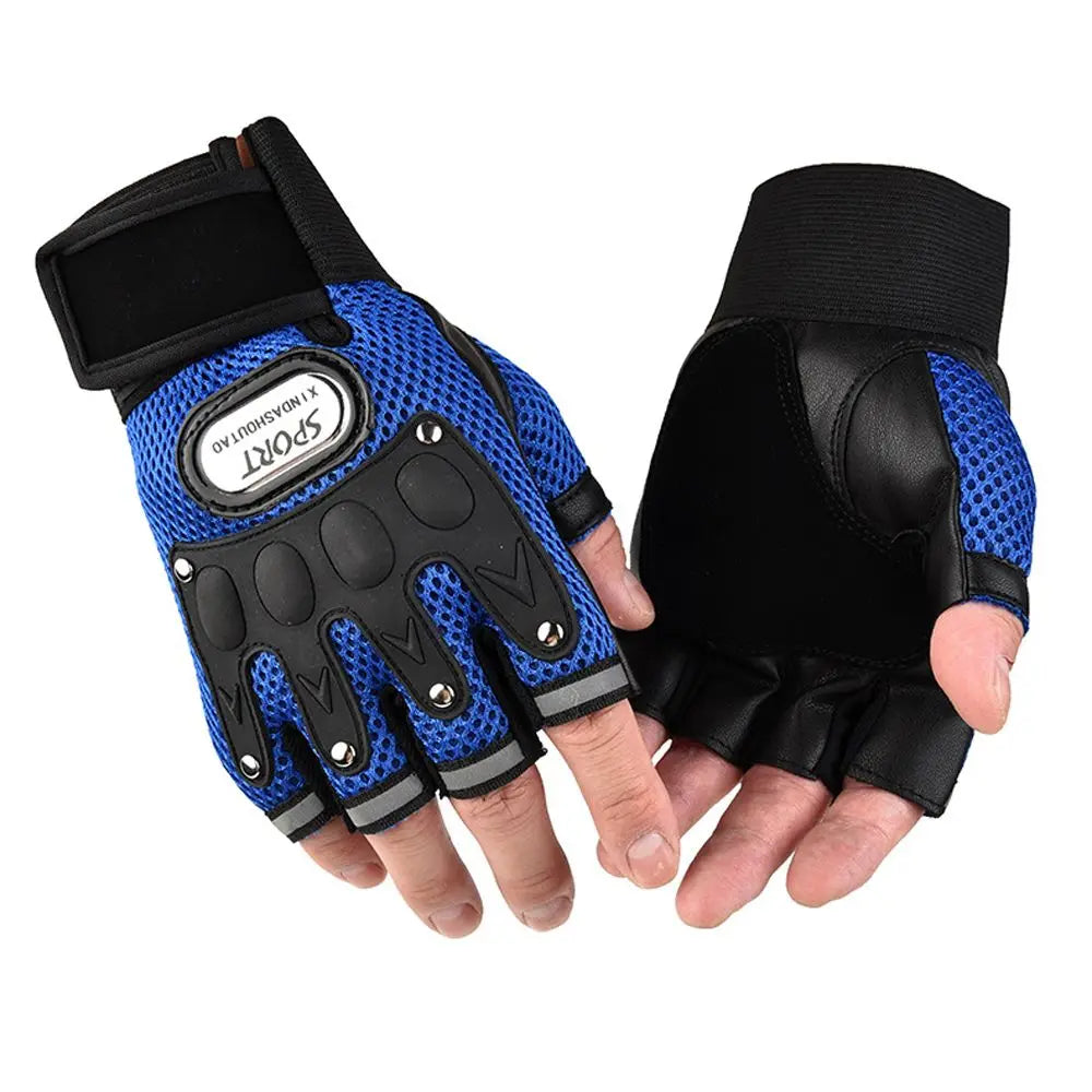 Men Fitness Motocycle Gloves Half Finger Palm Breathable Anti-Slip Riding Gloves PU Leather Bicycle Gloves Fingerless Gloves