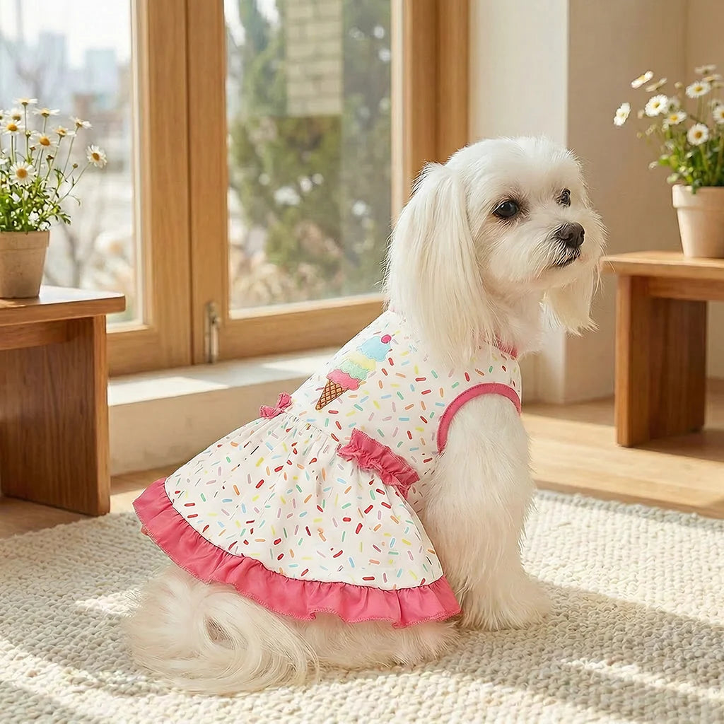 Pet Dog Dress, Colorful Ice Cream & Sprinkles Printed Dog Cat  Puppy Dress, Spring-Summer Thin Pet Clothing, Suitable For Dogs