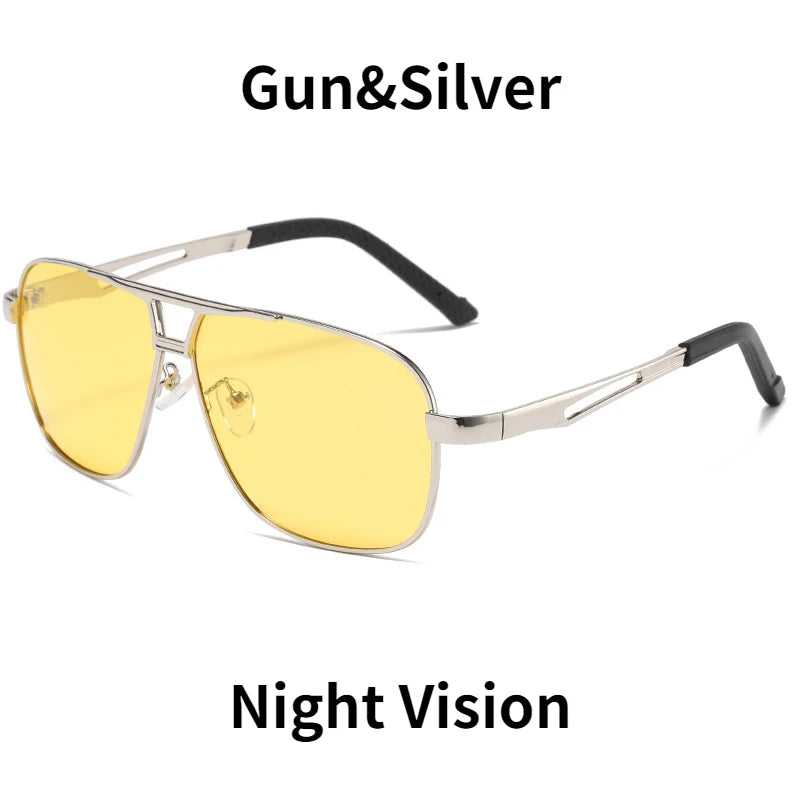 Night Vision Driving Glasses for Men Fashion Double Beams Sunglasses Male Metal Frame Day and Night Polarized Googles UV400
