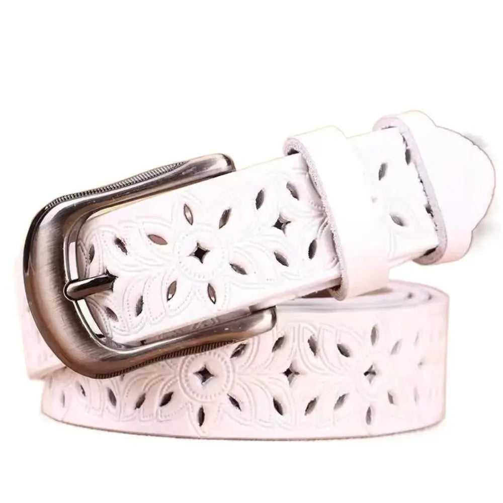 Women Leather Belts for Woman Belt Vintage Pin Buckle Strap Jeans Hollow Belt