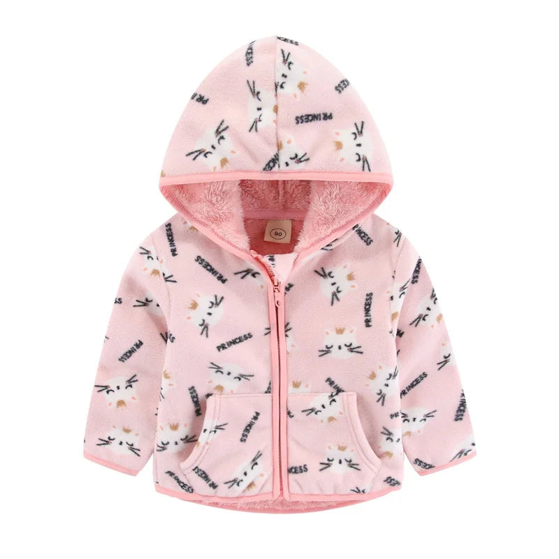 Boys Girls Autumn Winter Hooded Jacket Toddler Long Sleeve Zipper Outwear with Print Costume Baby Clothing New Arrivals