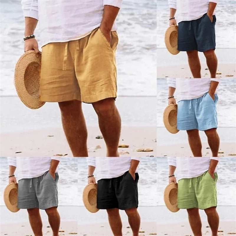 2026 New Men's Cotton Linen Shorts Pants Male Summer Breathable Solid Color Linen Trousers Fitness Streetwear S-3XL
