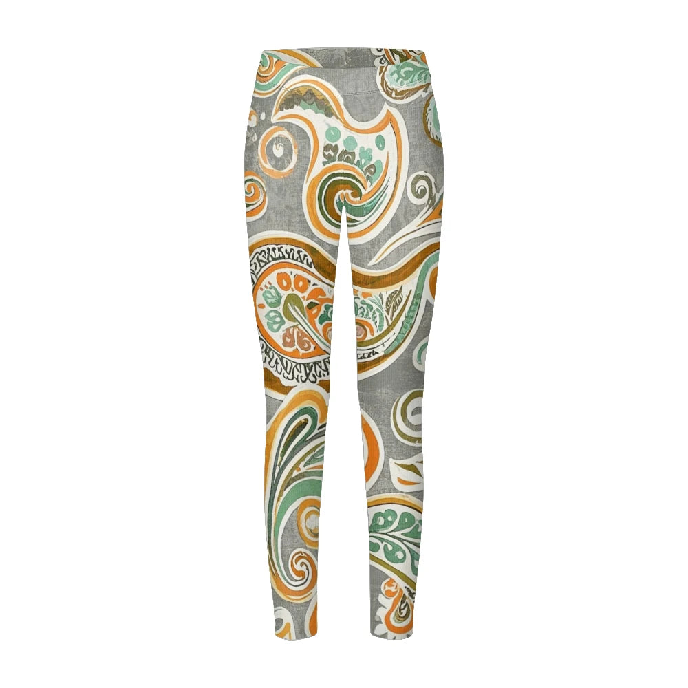 Women High-Waisted Vintage Paisley Print Sports Leggings Full Length Athletic Pants for Yoga Fitness and Casual Boho Chic Wear