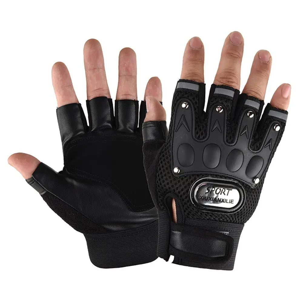 Men Fitness Motocycle Gloves Half Finger Palm Breathable Anti-Slip Riding Gloves PU Leather Bicycle Gloves Fingerless Gloves