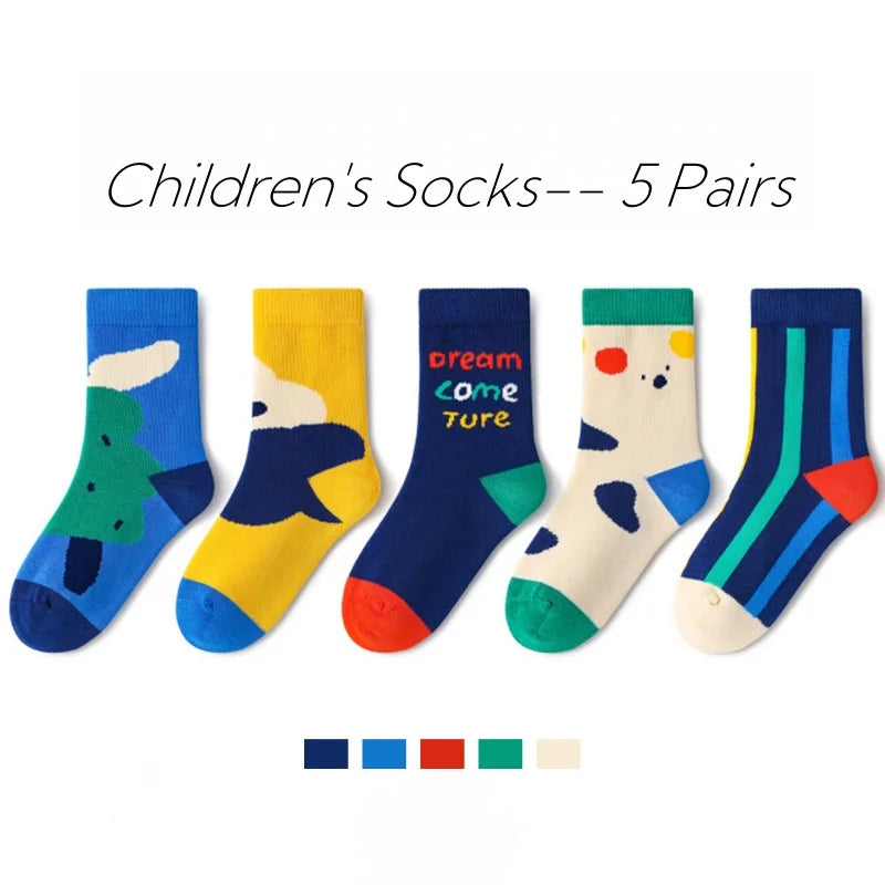 XJK Baby Socks Children Spring Socks Boys Funny Puppy Pattern Socks 5 Pairs Cotton Socks Kids Sock