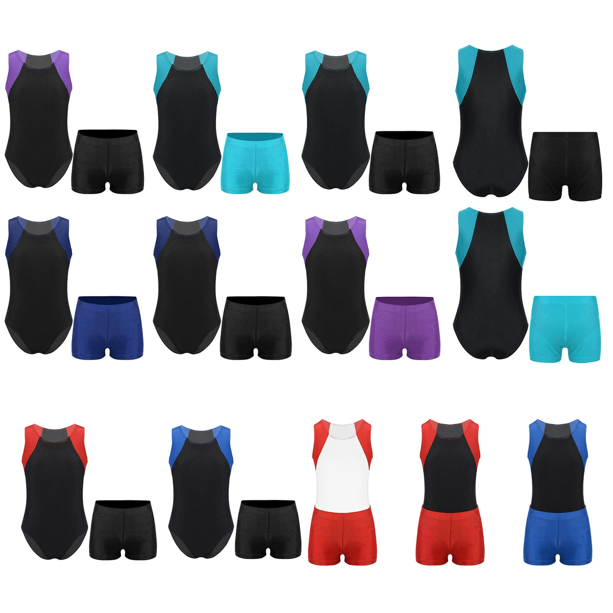 Kids Boys Sports Gymnastics Workout Sets Sleeveless Leotard Bodysuit Jumpsuit with Shorts Yoga Fitness Competition Dancewear