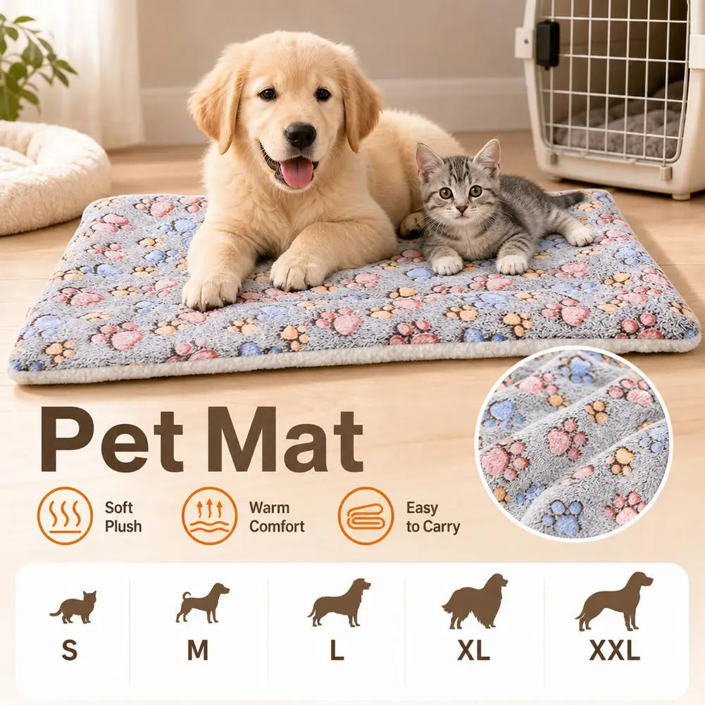 Dog Bed Mat Cat Sleeping Cushion Soft Plush Pet Blanket Thickened Warm Flannel Paw Print Puppy Sofa Mat All Seasons Washable
