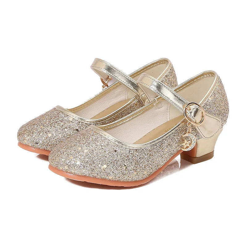 Children High Heels Fashionable Piano Runway Performance Shoes Girls' Leather Shoe Princess Shoes Sequined Single Shoes HSD09