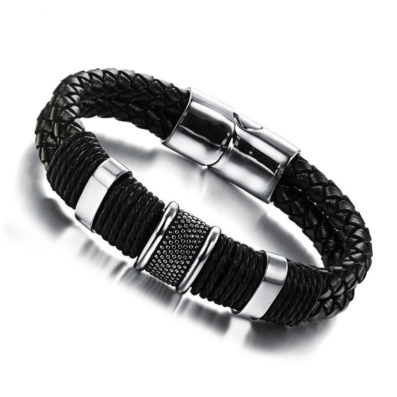 New Leather woven metal bracelets for men and women personality handmade jewelry fashion accessories men's jewelry gifts