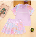 Kids Swimwear Sets Summer Girls Fashion Sport Swimsuit Tops+Pants 2Pcs Children Travel Beach Short Sleeve Suits 3-10 Years