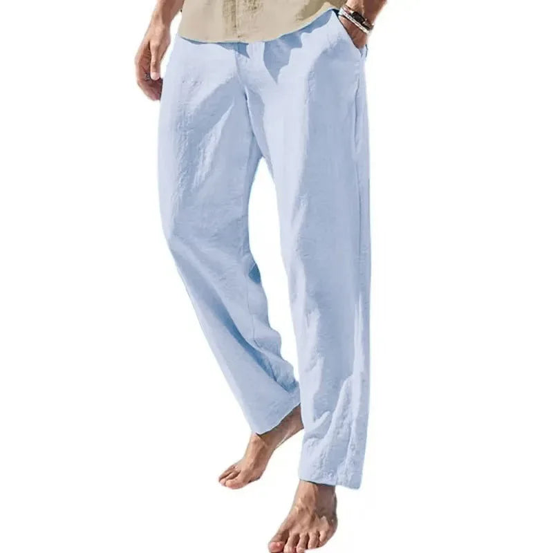 Men's Casual Pants Loose Fit Breathable Lightweight Spring Summer Long Pants Elastic Waist Cozy Beach Trousers Basic Style