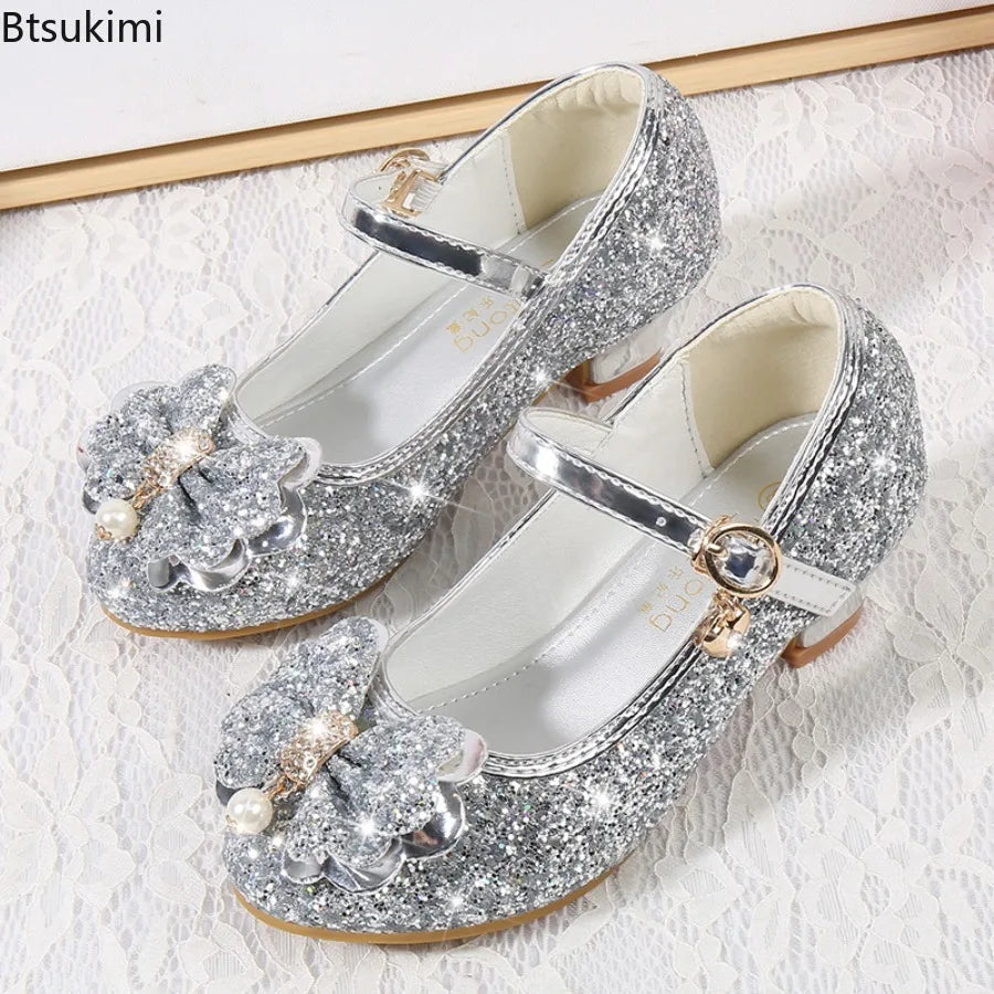 New Spring and Autumn Girls' High Heels Princess Dance Shoes Girls' Children's Shoes Shining Soft Leather Fashion Party Wedding