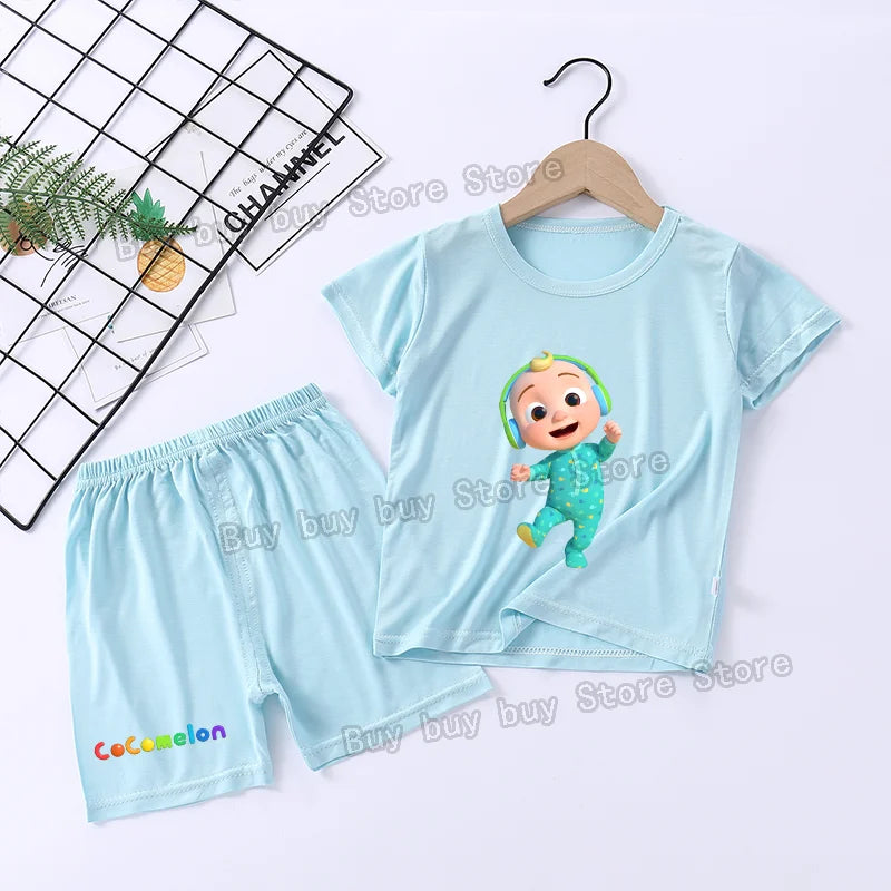 Cocomelons Pajamas Suit Kids Boys Girls Nighty Wears Cool Summer Loungewear Short Sleeve T-shirt Shorts 2pcs Soft Birthday Gift