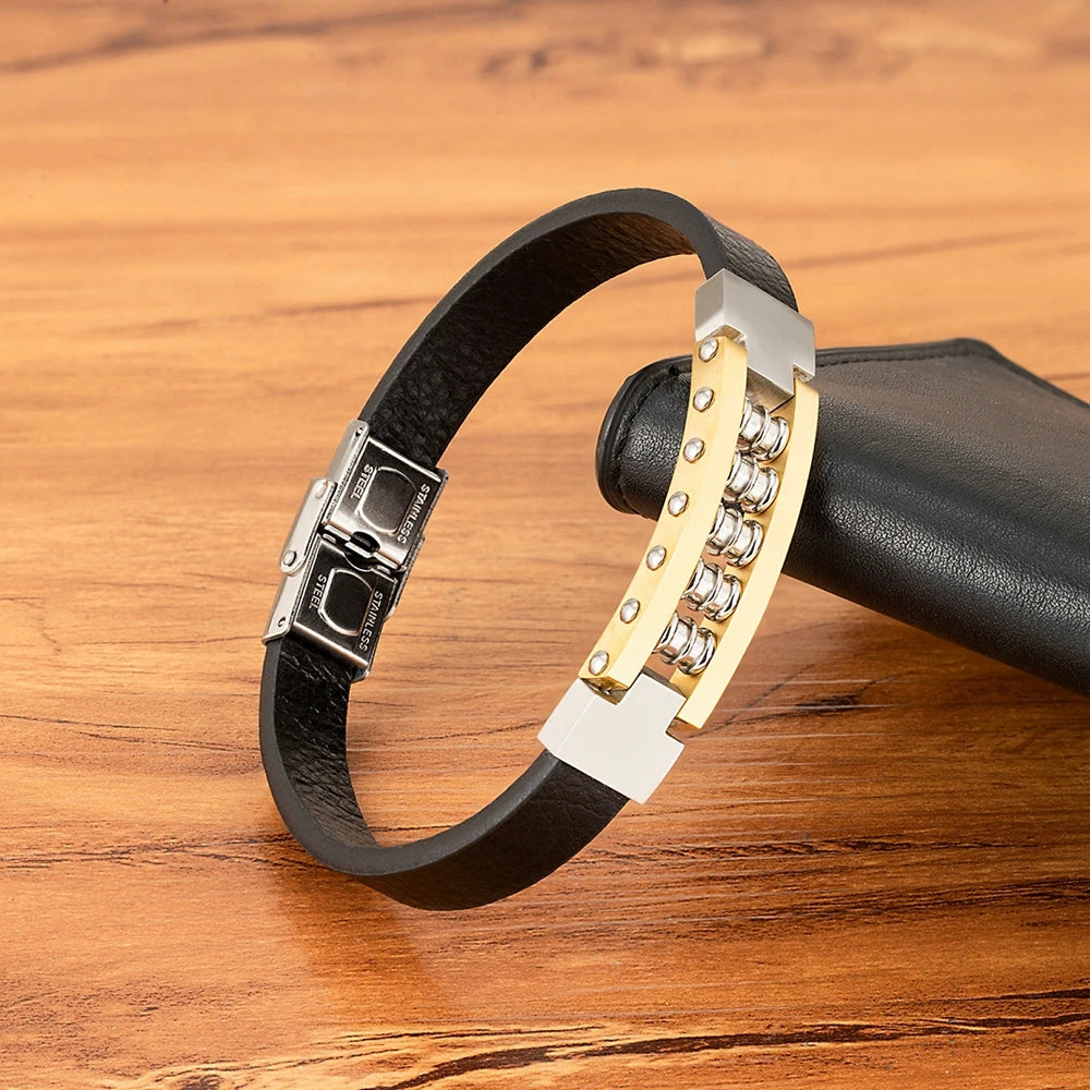 Trendy Leather Bracelets For Men Stainless Steel Bracelets for Male Hand-woven Jewelry Accessory Gifts Wholesale Dropshipping