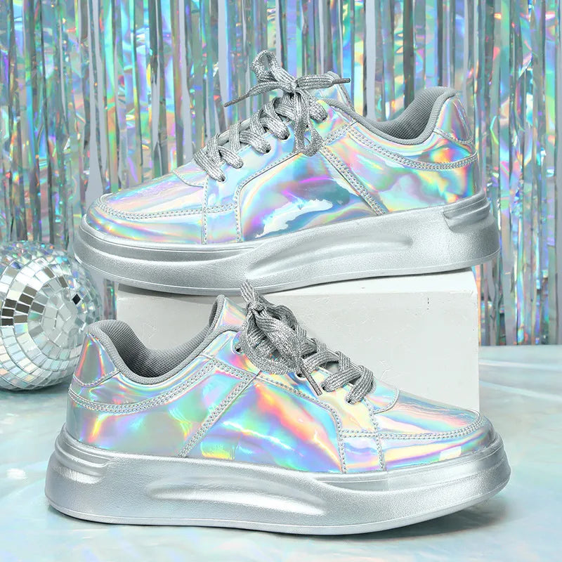 Women Shoes Spring 2024 New Fashion Vulcanized Sneakers for Women Casual Shoes Outdoor Walking Footwear Size 36-45 Gold Silver