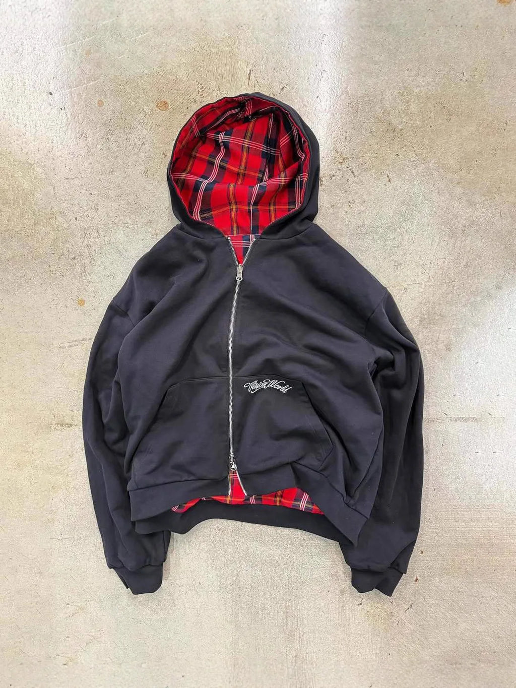 New Autumn And Winter American Retro Letter Embroidery Goth Hoodies Plaid Front And Back Pullover Zipper Cardigan Sweatshirt y2k