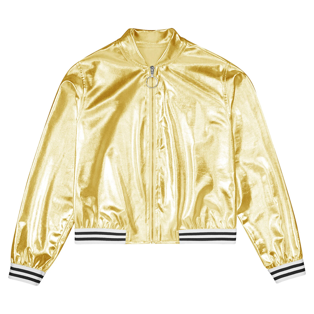Kids Girls Boys Shiny Metallic Baseball Jacket Long Sleeve Casual Sports Bomber Jackets Jazz Hip-hop Street Dance Coats Outwear