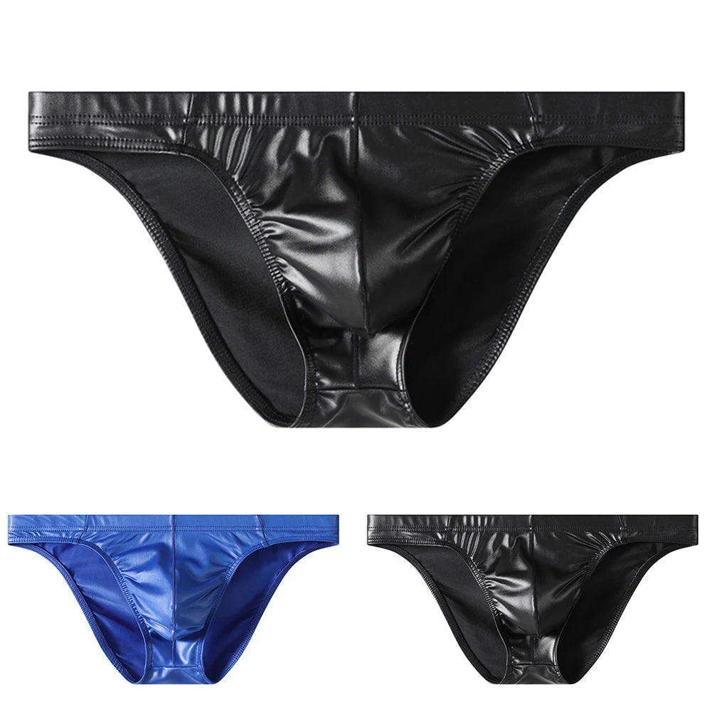 Men's Briefs Faux Leather  Underwear Briefs Low Waist Lingerie Panties Sexy And Comfortable Minimalist Triangle Pants