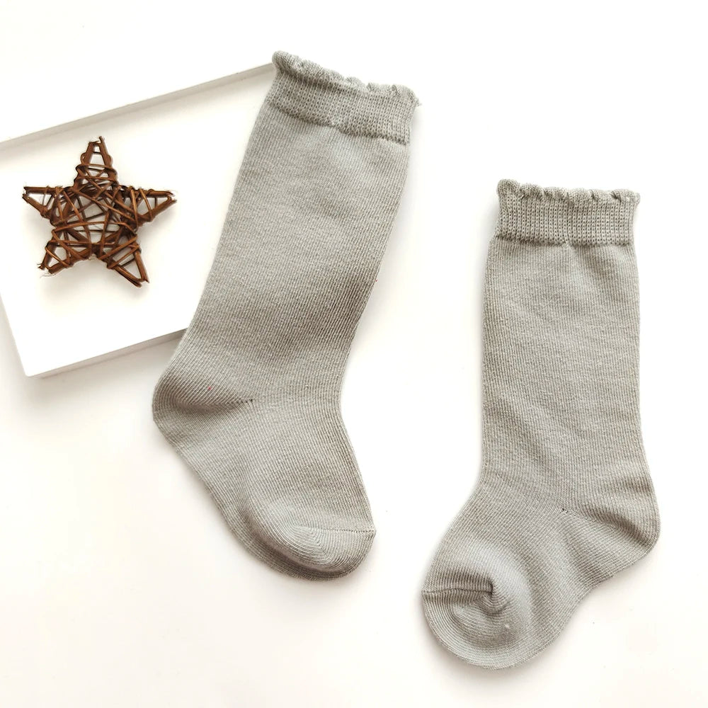 New Kids Knee High Socks Baby Girls Boys Flat Long Sock Soft Cotton Solid Color Children Stockings For 0-7 Years