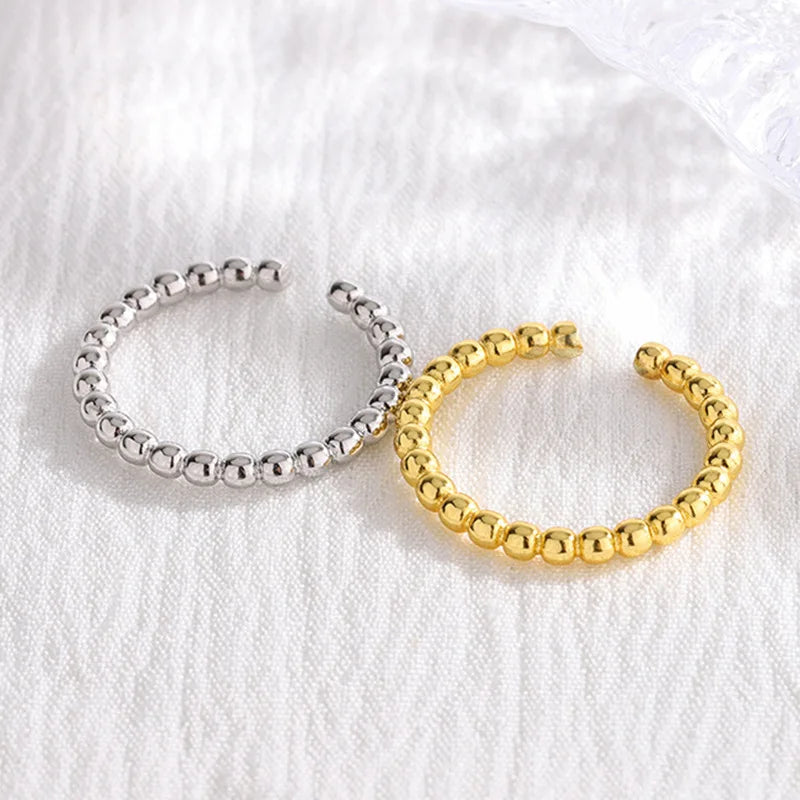 Women's Jewelry 925 Sterling Silver Round Bead Small Adjustable Rings For Women Couple Vintage Accessories Prevent Allergy