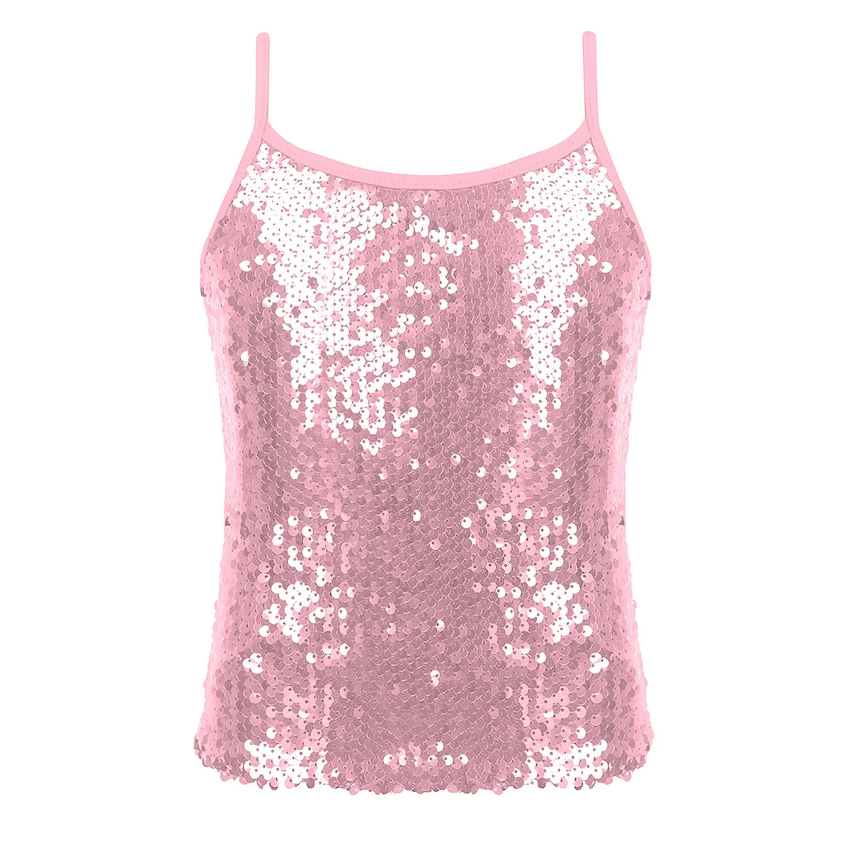 Kid Girl Sparkly Sequin Camisole Hip Hop Jazz Dance Tank Tops Spaghetti Straps Workout Gymnastics Vest Shirt Performance Costume