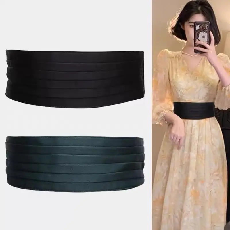 39BD Waist Belt Wide Belts Stylish Weaving Cloth Decorative Waistband for Women Dress