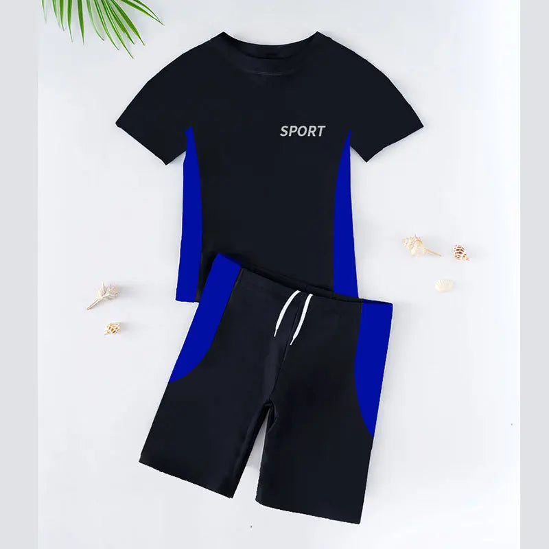 Children's Summer New Swimsuit Boys Middle And Big Kids Split Training Swimsuit Boys Swim Trunks New Quick-Drying Set Of Two