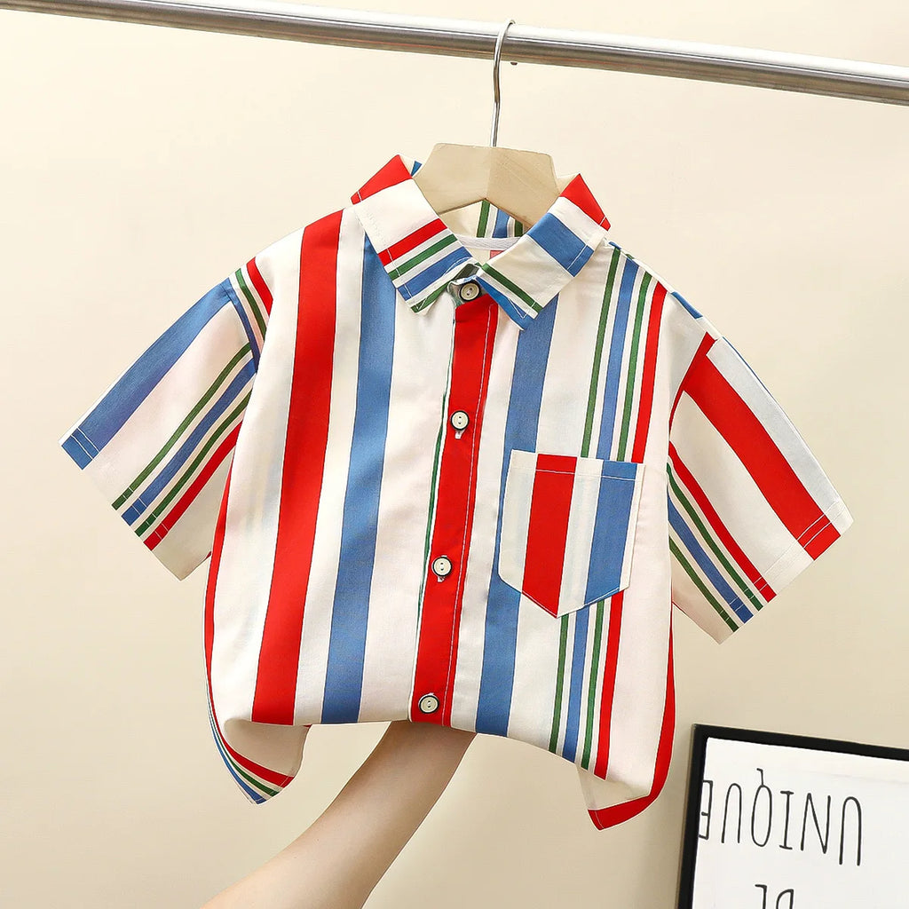 Fashion Colorful Boys Shirts Toddler Kids Tops Teenager Summer Outfits Children's Clothes