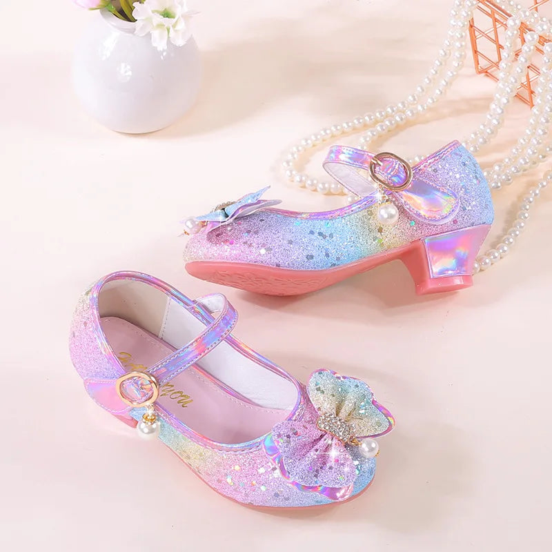 Fashion Plus Size Girls' Princess Shoes 2026 Spring New Sequined Low Heel Kids Leather Shoes Simple Versatile Girls Casual Shoe