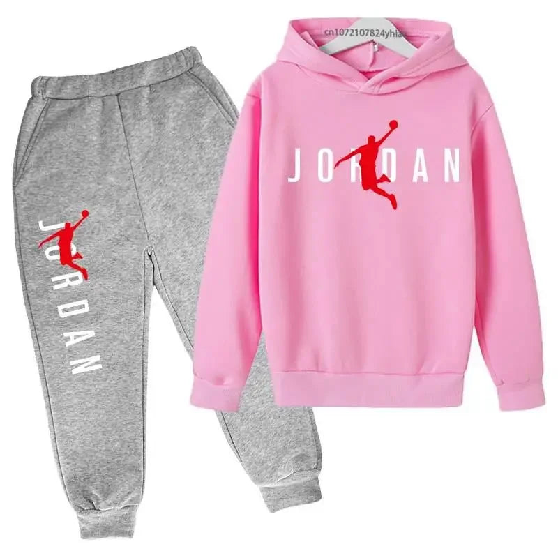 Boys Basketball Player Print 2Pcs Tracksuit Kids Hoodie + Jogger Pants Set Children Spring Autumn Casual Sports Outfit