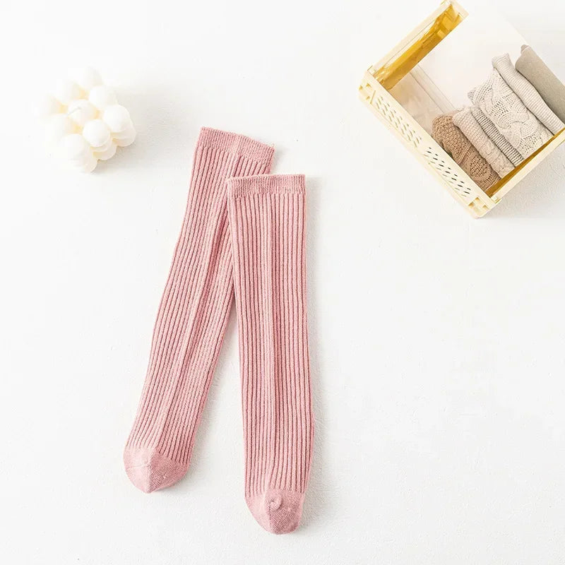 Solid Color Knitted Long Socks for Boy Girls Candy Color Knee High Socks Toddler Spring Autumn Soft Cotton Kids School Stockings