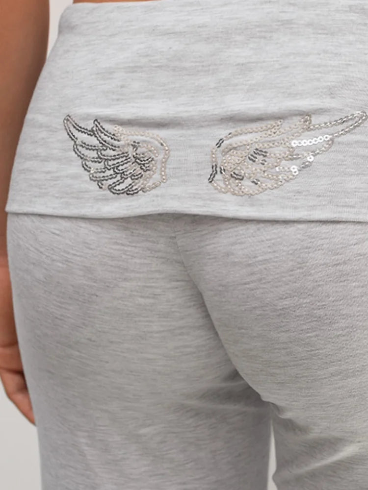Shiny Wing Print Hoodie Women's Loose Long Sleeve Pullovers Tops Tight Yoga Pants Set 2025 New Autumn Versatile Lady Outfits
