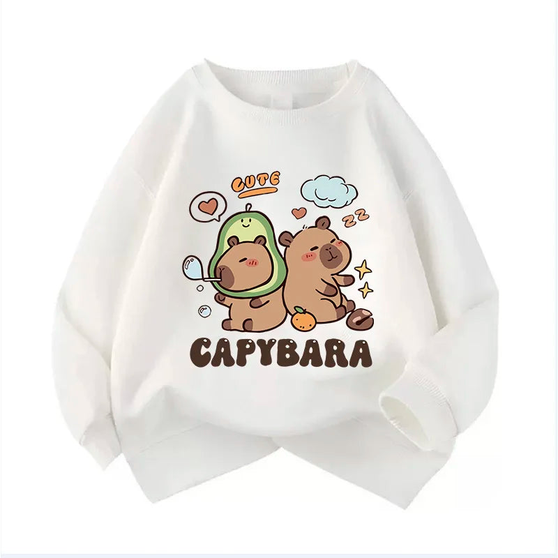 90s Y2k Unisex Crew Neck Kid Hoodie Capybara Hoodies Manga Kids Children's Sweatshirt Cute Capibara Hoody for Boys Girls